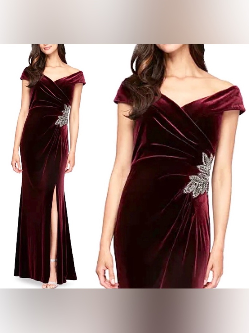 ALEX EVENINGS
Women's Velvet Off-The-Shoulder Evening Gown size 16